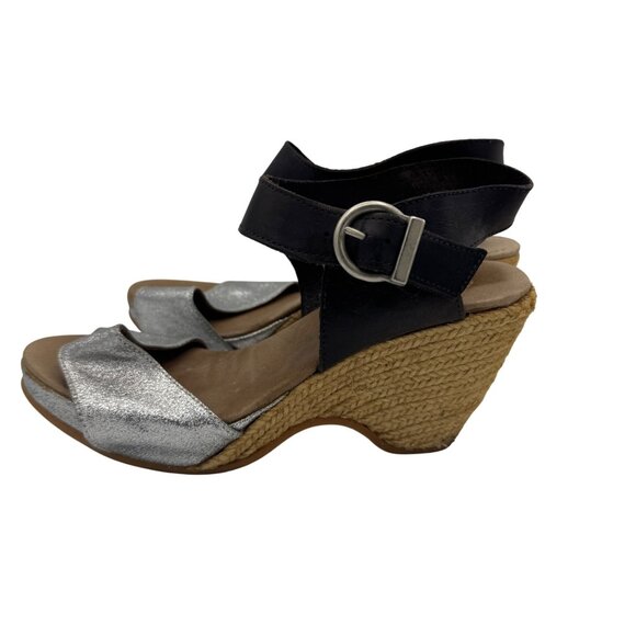 Eric Michael Size 8.5 Black Silver Leather Glitter Espadrille Sandal Shoes - Picture 9 of 9